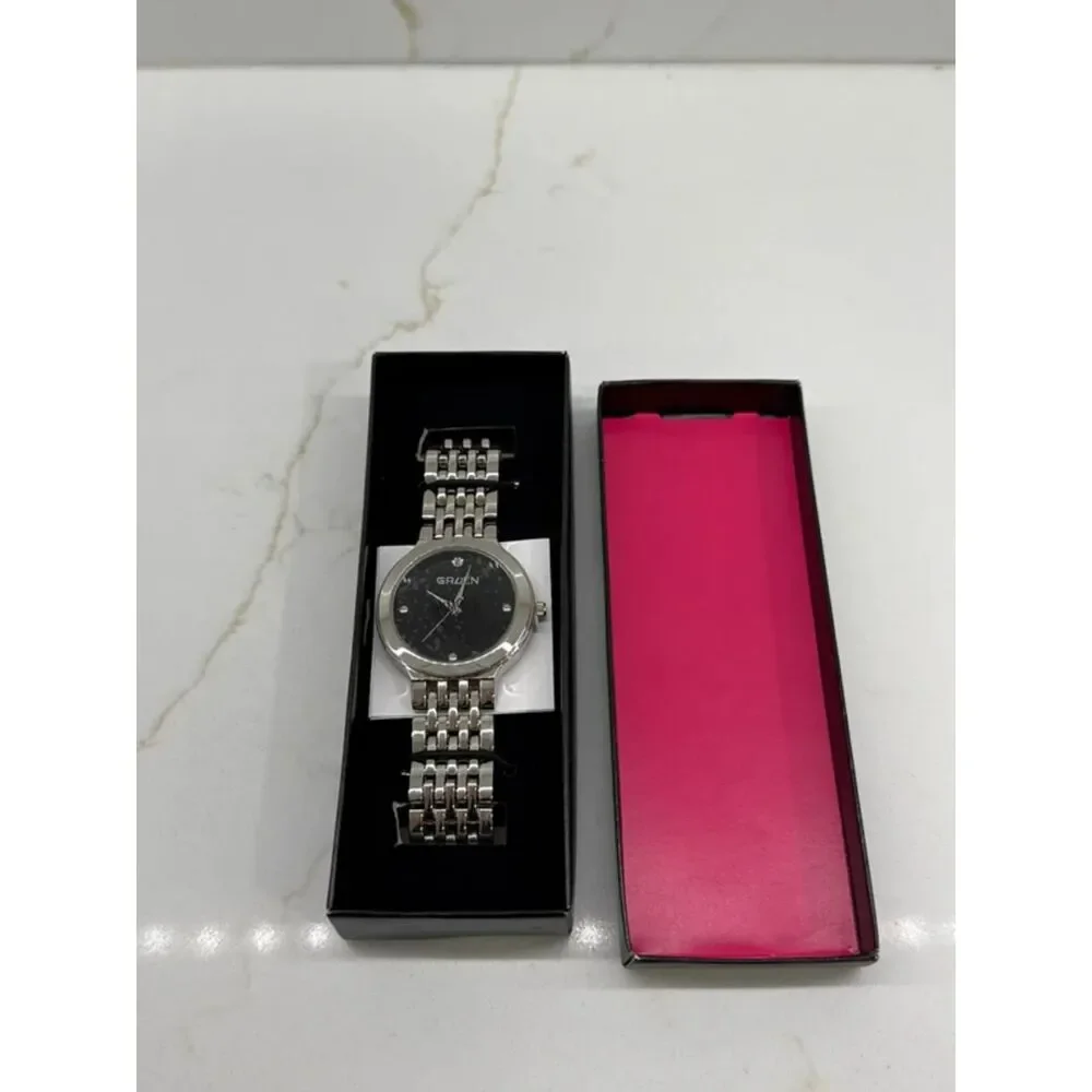 Vintage Gruen Two Tone Wrist Watch Black Dial NIB Untested